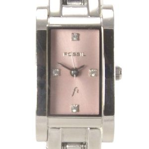 FOSSIL Ladies Model ES-9900 Stainless Steel Pink Dial Watch Womens 6 1/8" band